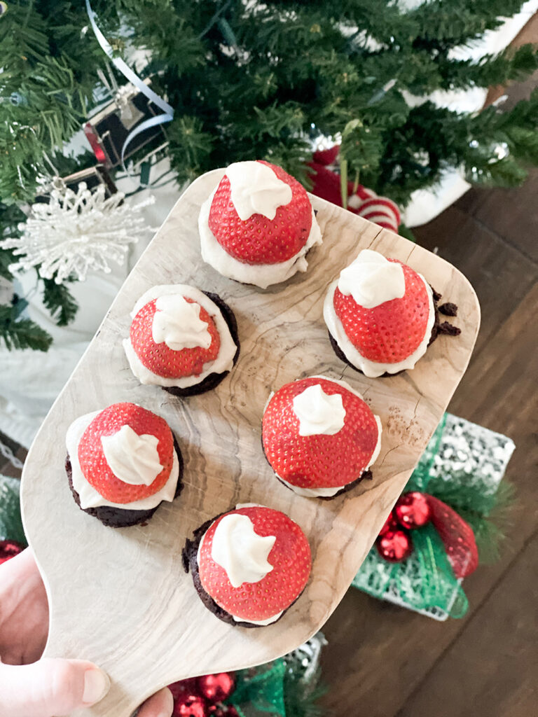 Santa Hat Brownie Homeschooling athymeformilkandhoney.com baking with kids #bakingwithkids #santahat #glutenfreebaking #homeschooling